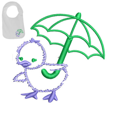 Umbrella duck Embroidery logo for Baby Bib .