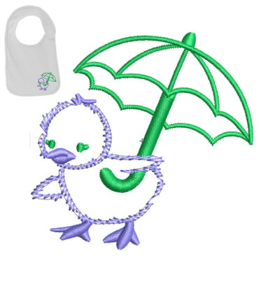 Umbrella duck Embroidery logo for Baby Bib .