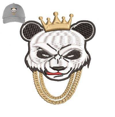 Panda King Head Embroidery logo for Cap .