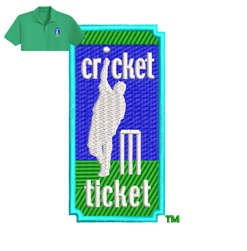 Cricket Ticket Embroidery logo for Polo Shirt .