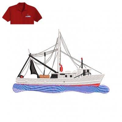 Shrimp Boat Embroidery logo for Polo Shirt .