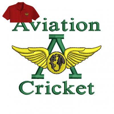 Aviation Cricket Embroidery logo for Polo Shirt .