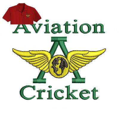 Aviation Cricket Embroidery logo for Polo Shirt .