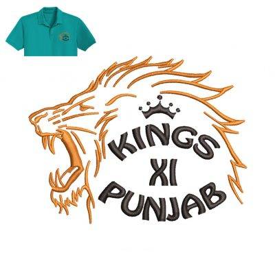 Kings Lion Punjab Embroidery logo for Polo Shirt .