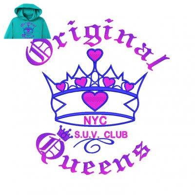 Crown Queen Embroidery logo for Hoodie .