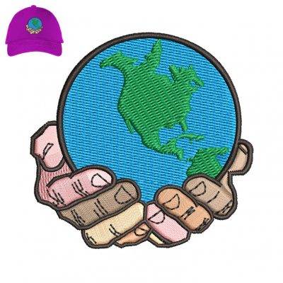 Hands Holding Embroidery logo for Cap.