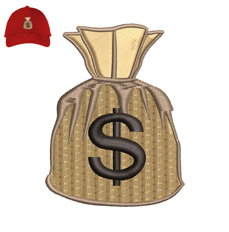 Money Bag Embroidery logo for Cap.