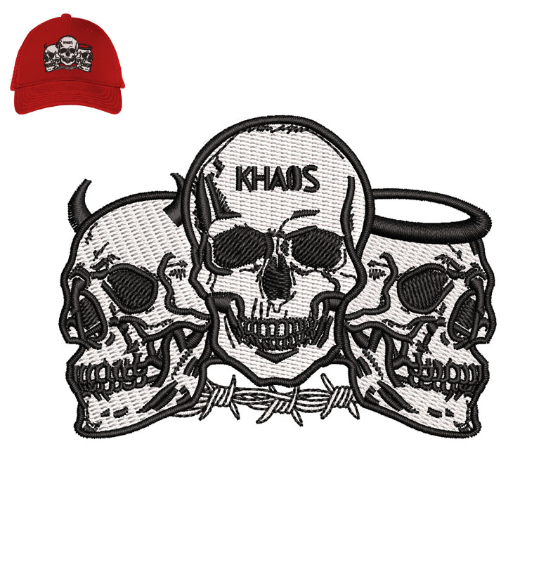 Skull Head Embroidery logo for Cap.