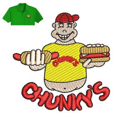 Chunky's Cartoon Embroidery logo for Polo Shirt.