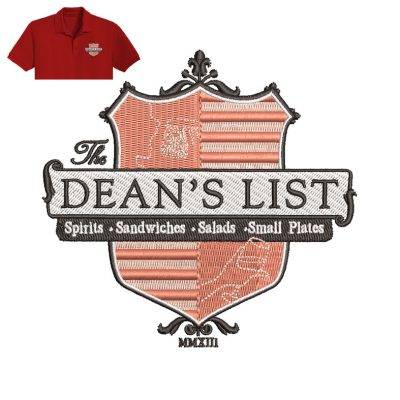 Dean's List Embroidery logo for Polo Shirt.