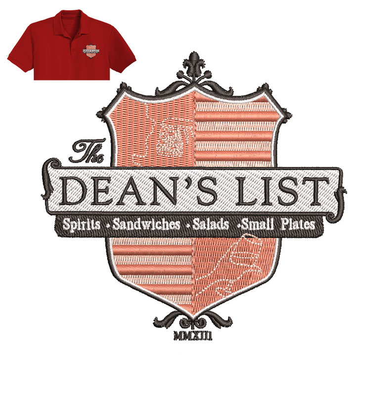 Deans List Embroidery logo for Polo Shirt.