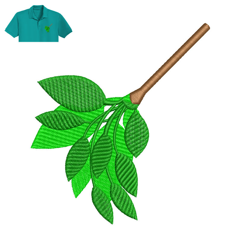 Green Leaf Embroidery logo for Polo Shirt.