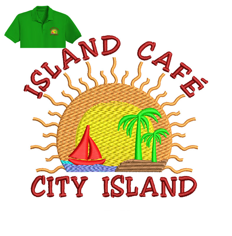 Island Cafe Embroidery logo for Polo Shirt.