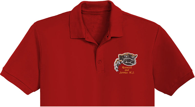 Research and Seruice Embroidery logo for Polo Shirt.