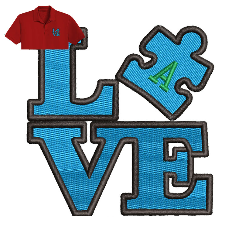 Love Autism Embroidery logo for Polo Shirt.