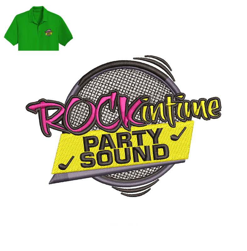 Rockintime Party Sound Embroidery logo for Polo Shirt .