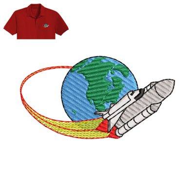 Spaceship Flying Embroidery logo for polo Shirt.