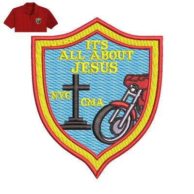 All About Jesus Embroidery logo for Polo Shirt.