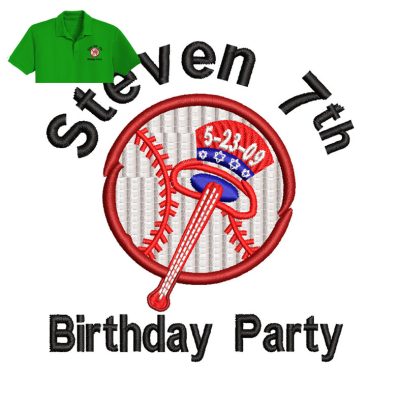 Birthday Party Embroidery logo for Polo Shirt.