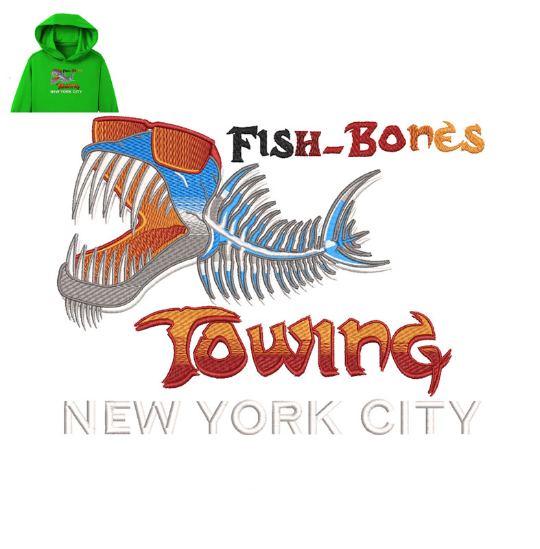 Fish Bones Towing Embroidery logo for Hoodie.