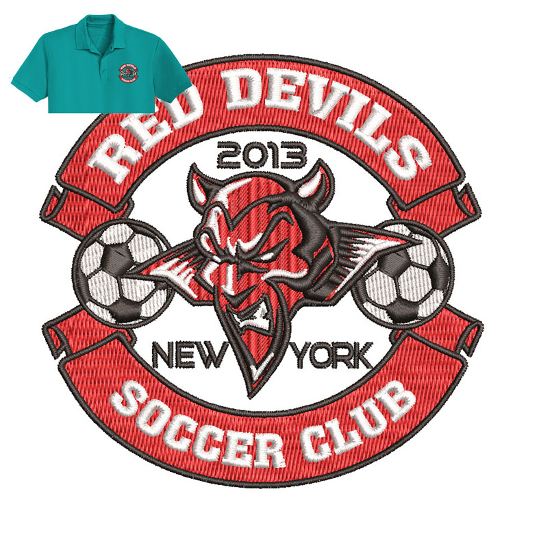 Red Devils Embroidery logo for Polo Shirt.