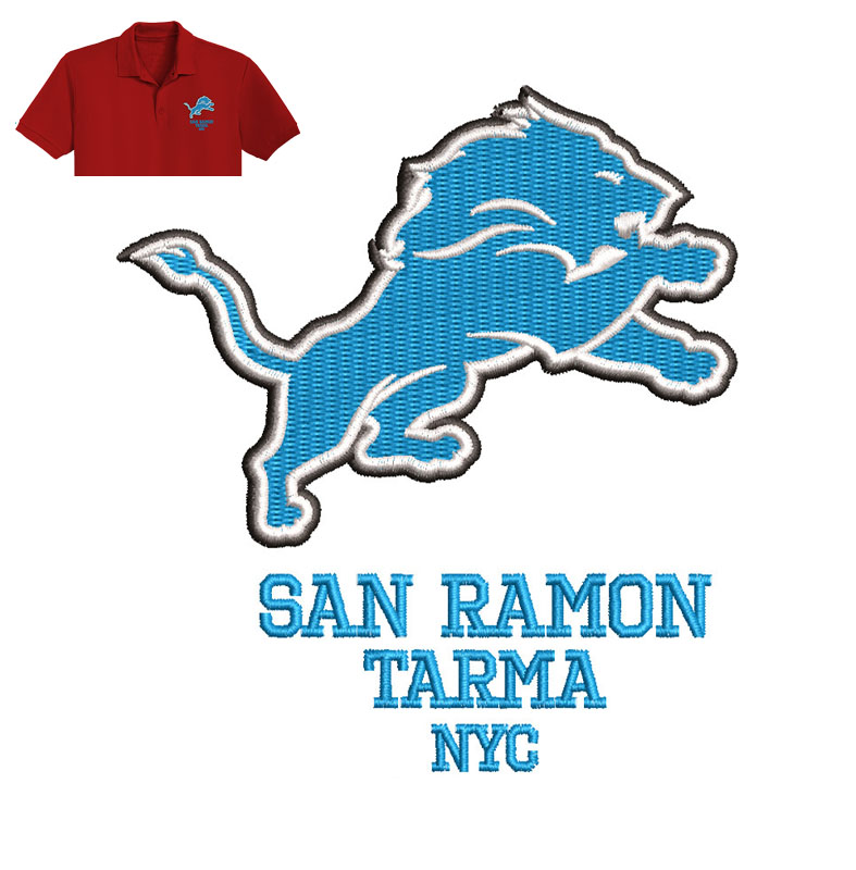 San Ramon Lion Embroidery logo for Polo Shirt.