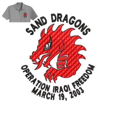 Sand Dragon Embroidery logo for polo shirt.