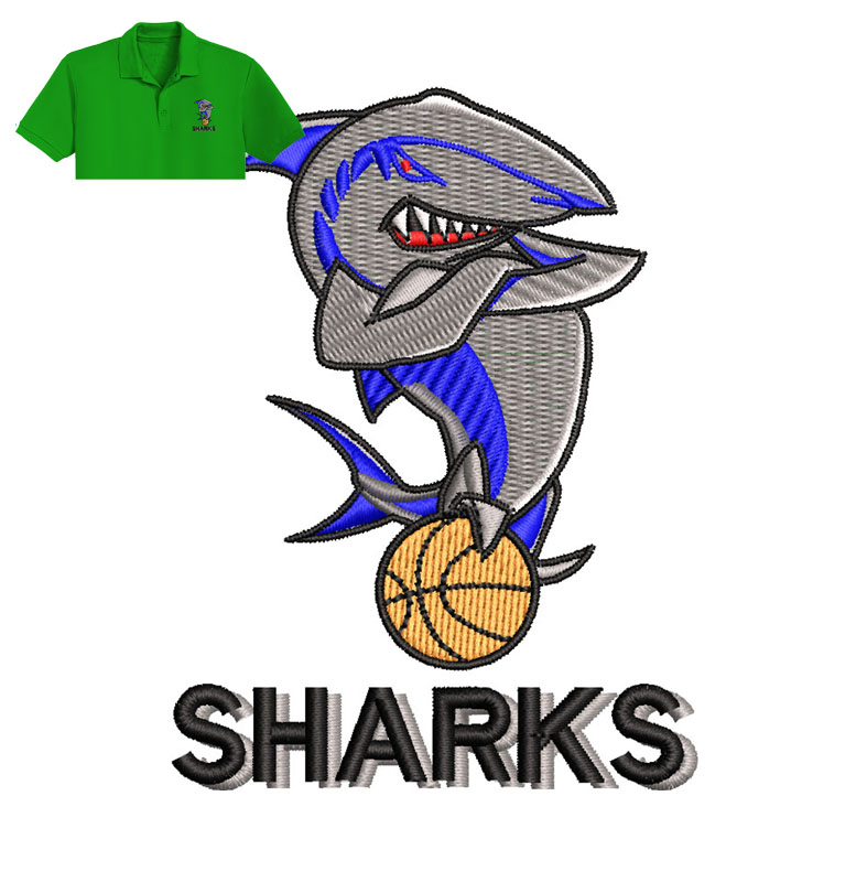 Sharks Fish Embroidery logo for Polo Shirt.