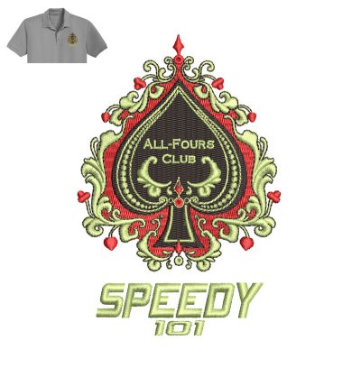 All Fours Club Speedy Embroidery logo for polo shirt.