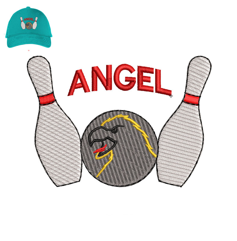 Bowling Angel Embroidery logo for Cap.