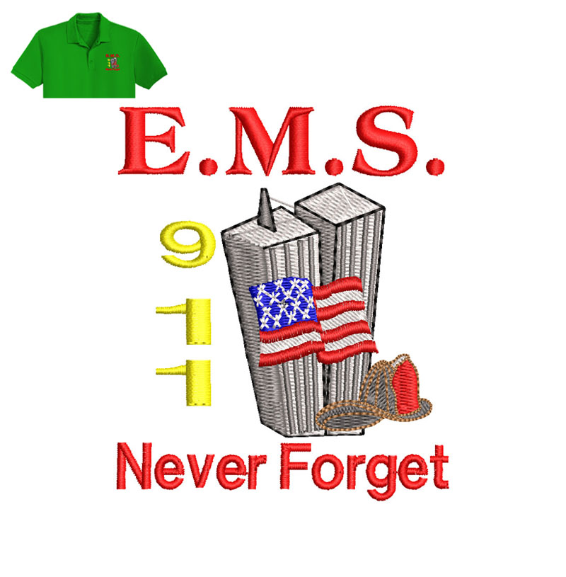 EMS Never Forget Embroidery logo for polo shirt.