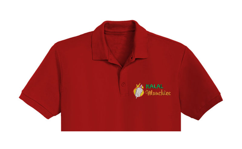 Halal Munchies Embroidery logo for Polo Shirt.