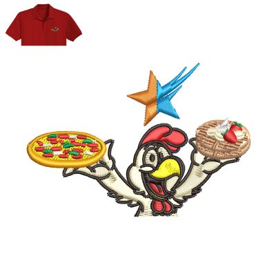 Chicken And Pizza Embroidery logo for Polo Shirt.