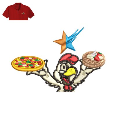 Chicken And Pizza Embroidery logo for Polo Shirt.