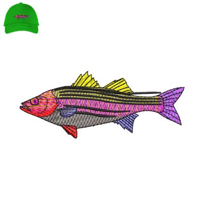 Striped Bass Fish Embroidery logo for Cap.