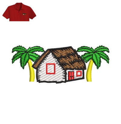 Village Scenery Embroidery logo for Polo Shirt.