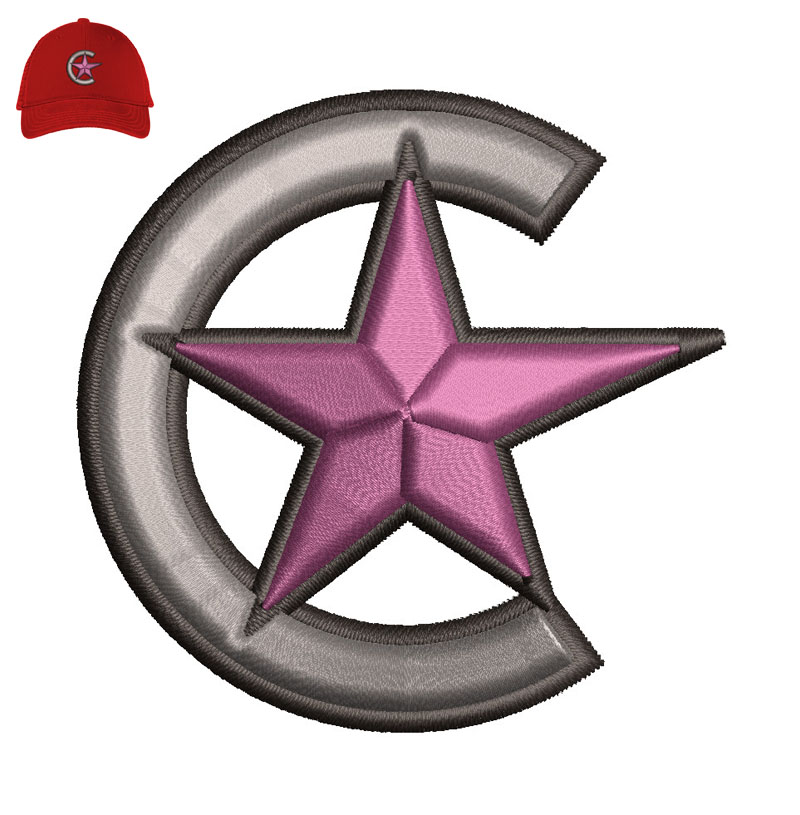 C Star 3d Puff Embroidery logo for Cap.