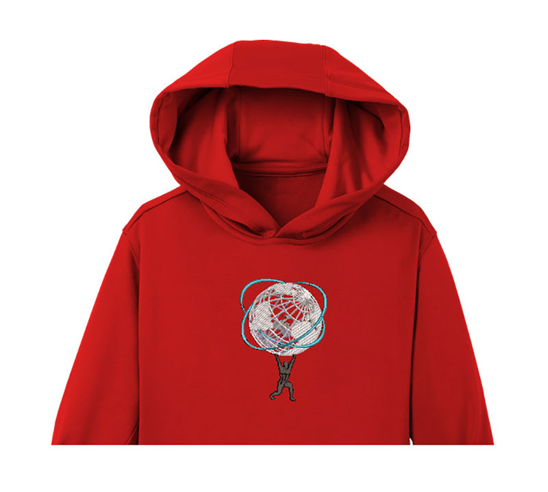Man Holding Globe Embroidery logo for Hoodie.