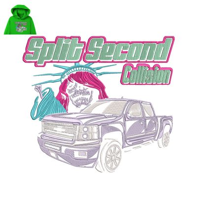 Split Second Collision Embroidery logo for Hoodie.