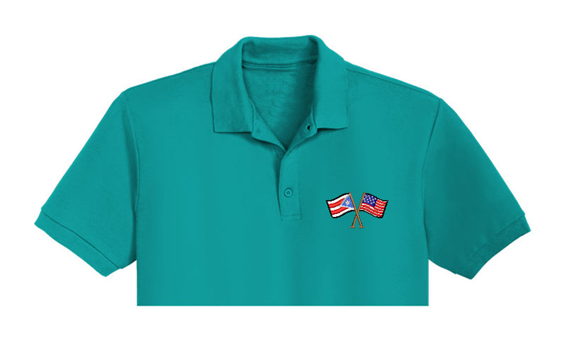 American And Puerto Rican Flag Embroidery logo for Polo Shirt.