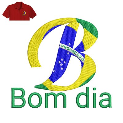 Flag Of Brazil Bomdia Embroidery logo for Polo Shirt.