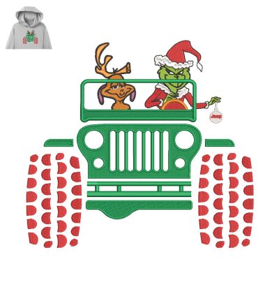 Grinch Jeep Embroidery logo for Hoodie.