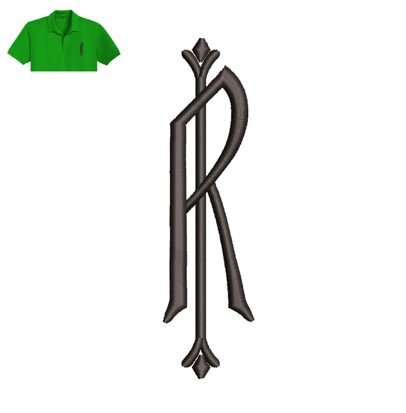 Letter R With Arrows Embroidery logo for Polo Shirt.