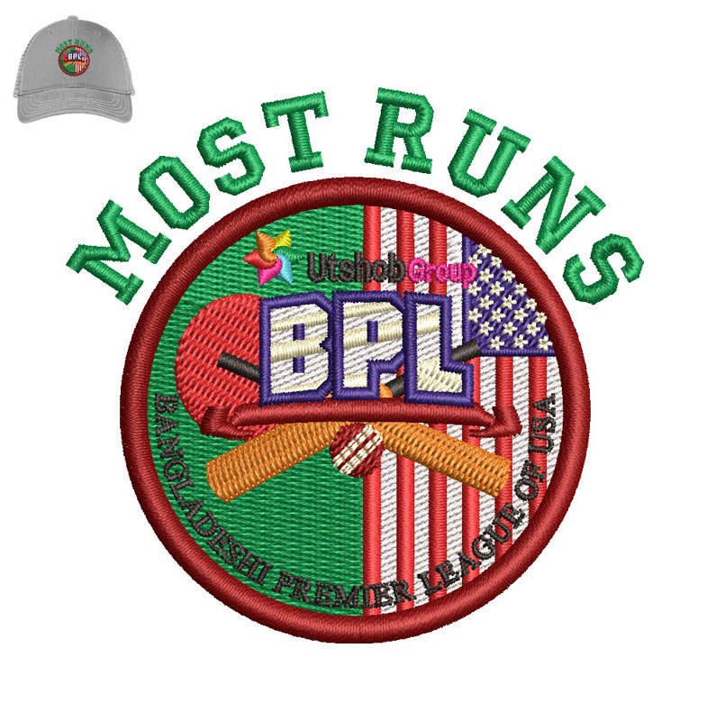 Most Runs BPL Embroidery logo for Cap.
