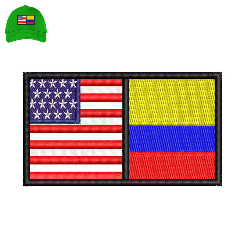 USA And Colombia Flag Embroidery logo for Cap.