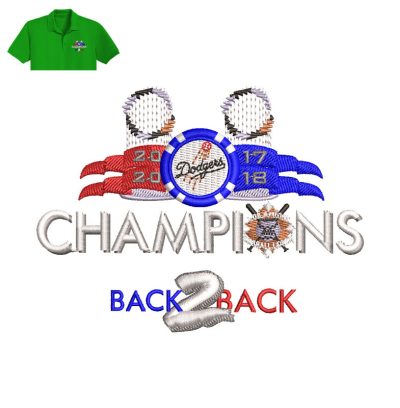 Champions Back 2 Back Embroidery logo for Polo Shirt.
