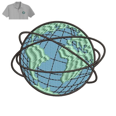 Globe Map Embroidery logo for Polo Shirt.