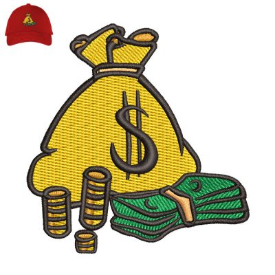 Money Bag Embroidery logo for Cap.