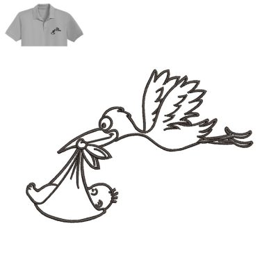 Stork Flying Baby Embroidery logo for Polo Shirt.