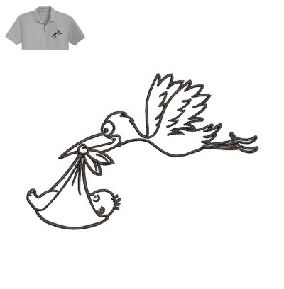 Stork Flying Baby Embroidery logo for Polo Shirt.
